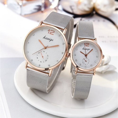 Stainless Steel Rhinestone Couple Watch